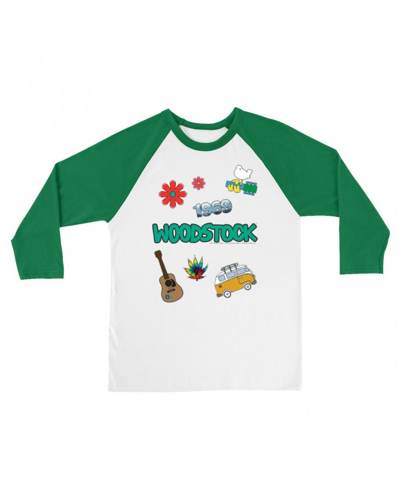 Woodstock 3/4 Sleeve Baseball Tee | Patches Design Shirt $10.48 Shirts