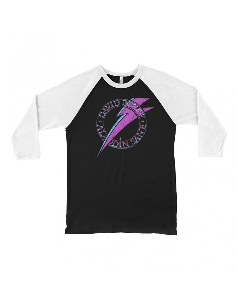 David Bowie 3/4 Sleeve Baseball Tee | Aladdin Sane Logo Distressed Shirt $11.38 Shirts