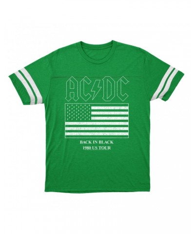 AC/DC T-Shirt | Back In Black Flag Tour 1980 Distressed Football Shirt $13.18 Shirts