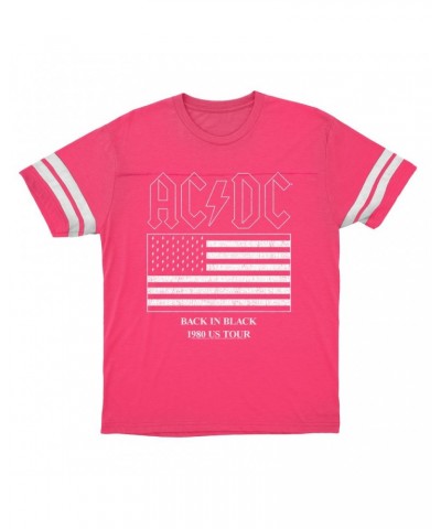 AC/DC T-Shirt | Back In Black Flag Tour 1980 Distressed Football Shirt $13.18 Shirts