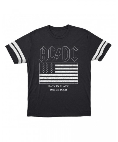 AC/DC T-Shirt | Back In Black Flag Tour 1980 Distressed Football Shirt $13.18 Shirts