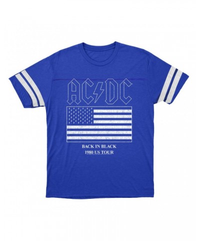 AC/DC T-Shirt | Back In Black Flag Tour 1980 Distressed Football Shirt $13.18 Shirts