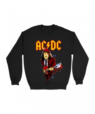 AC/DC Sweatshirt | Angus Young With Bloody Guitar Design Sweatshirt $14.68 Sweatshirts