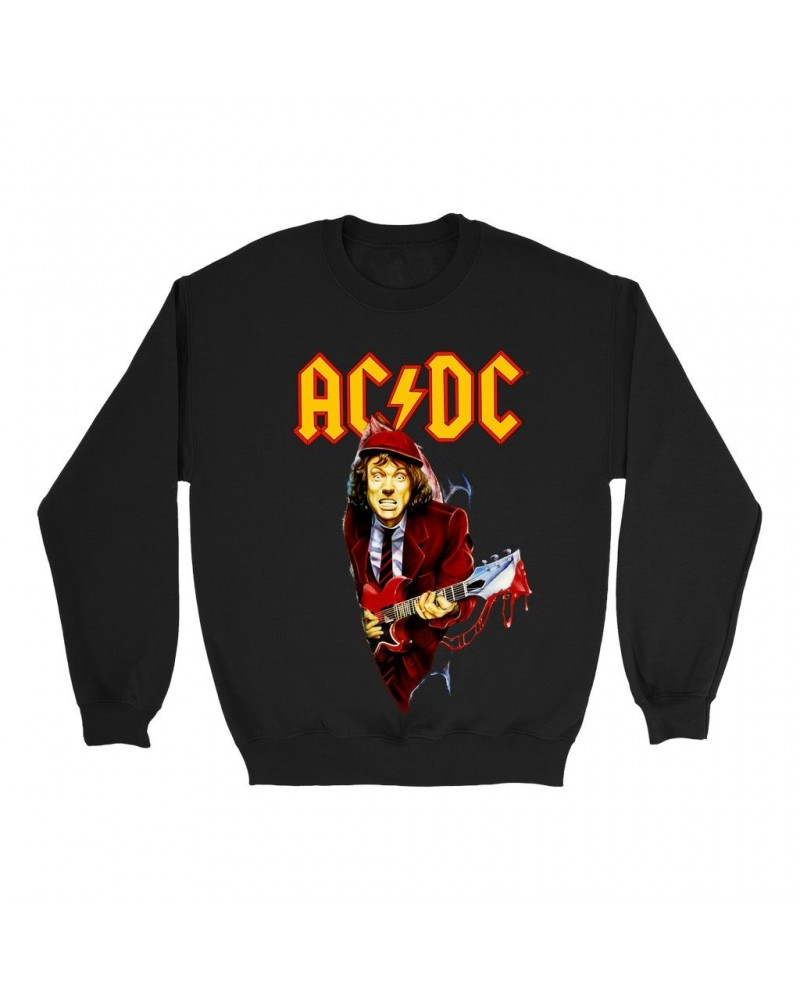 AC/DC Sweatshirt | Angus Young With Bloody Guitar Design Sweatshirt $14.68 Sweatshirts