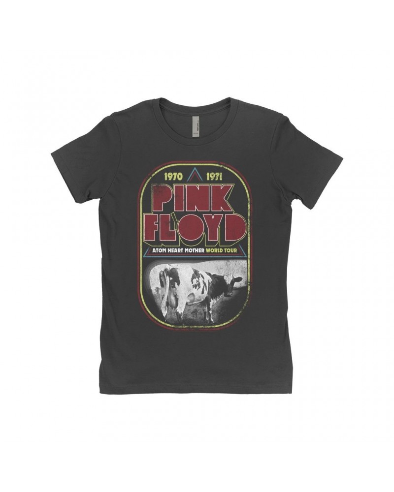 Pink Floyd Ladies' Boyfriend T-Shirt | Atom Heart Mother World Tour Design Distressed Shirt $10.98 Shirts