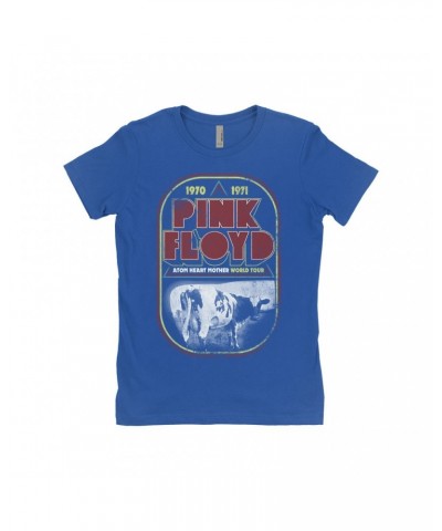 Pink Floyd Ladies' Boyfriend T-Shirt | Atom Heart Mother World Tour Design Distressed Shirt $10.98 Shirts