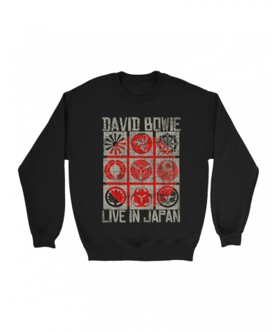 David Bowie Sweatshirt | Reverse Live In Japan Design Distressed Sweatshirt $17.48 Sweatshirts