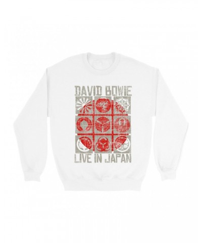 David Bowie Sweatshirt | Reverse Live In Japan Design Distressed Sweatshirt $17.48 Sweatshirts