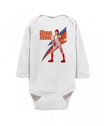 David Bowie Long Sleeve Bodysuit | Rebel Rebel Aladdin Sane Image Bodysuit $11.68 Shirts