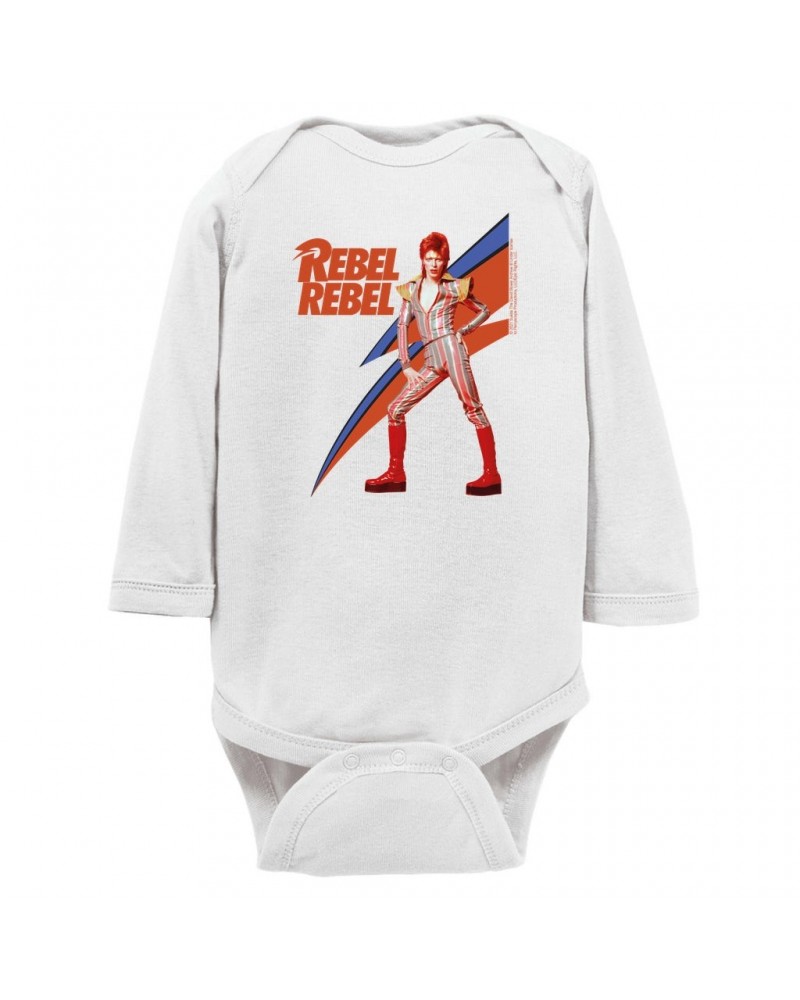 David Bowie Long Sleeve Bodysuit | Rebel Rebel Aladdin Sane Image Bodysuit $11.68 Shirts