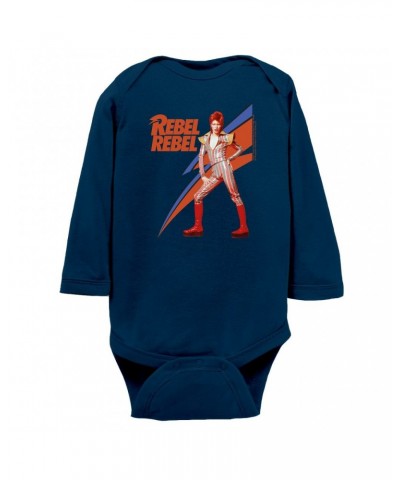 David Bowie Long Sleeve Bodysuit | Rebel Rebel Aladdin Sane Image Bodysuit $11.68 Shirts