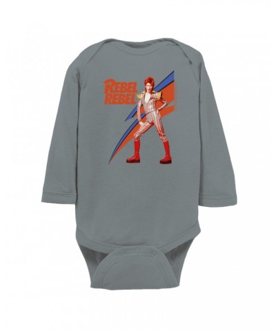 David Bowie Long Sleeve Bodysuit | Rebel Rebel Aladdin Sane Image Bodysuit $11.68 Shirts