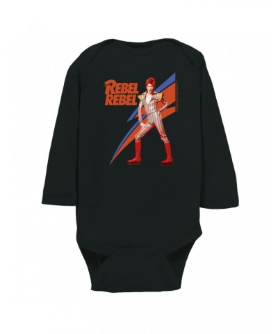 David Bowie Long Sleeve Bodysuit | Rebel Rebel Aladdin Sane Image Bodysuit $11.68 Shirts