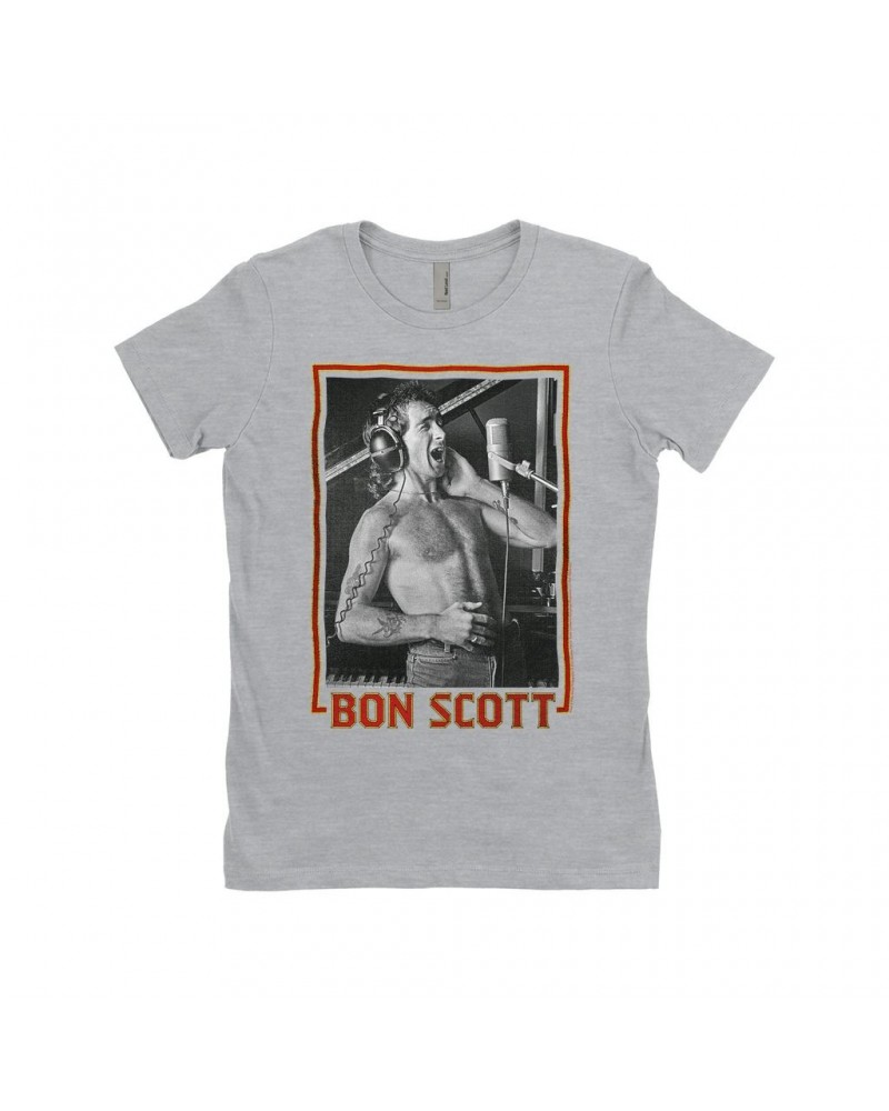 Bon Scott Ladies' Boyfriend T-Shirt | Singing Photo Design Shirt $7.98 Shirts