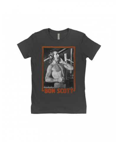 Bon Scott Ladies' Boyfriend T-Shirt | Singing Photo Design Shirt $7.98 Shirts