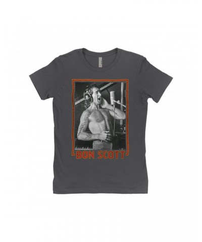 Bon Scott Ladies' Boyfriend T-Shirt | Singing Photo Design Shirt $7.98 Shirts