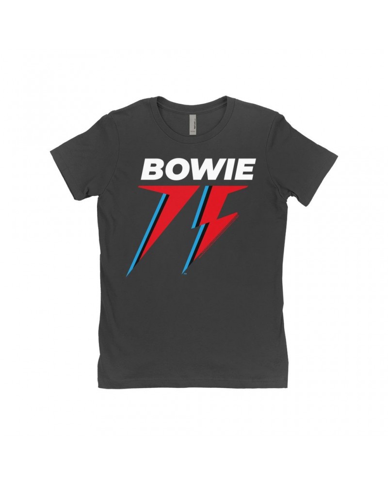 David Bowie Ladies' Boyfriend T-Shirt | White Blue & Red 75th Logo Shirt $11.23 Shirts