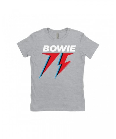 David Bowie Ladies' Boyfriend T-Shirt | White Blue & Red 75th Logo Shirt $11.23 Shirts