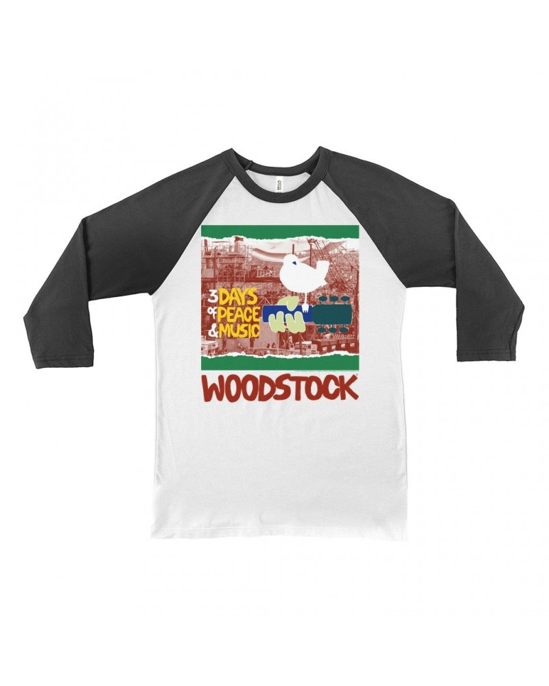 Woodstock 3/4 Sleeve Baseball Tee | Red Green 3 Days Of Peace Structure Design Shirt $11.38 Shirts