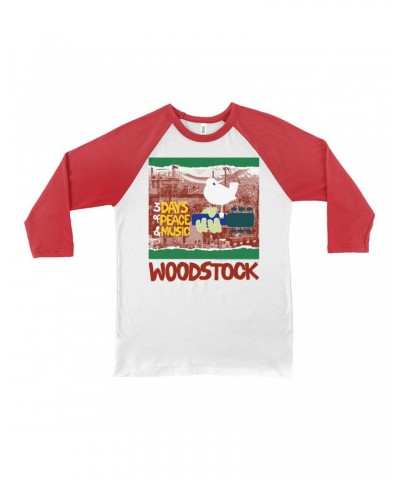 Woodstock 3/4 Sleeve Baseball Tee | Red Green 3 Days Of Peace Structure Design Shirt $11.38 Shirts