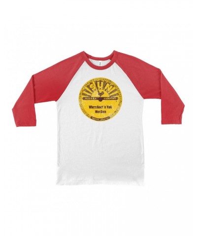 Sun Records 3/4 Sleeve Baseball Tee | Where Rock N' Roll Was Born Label Distressed Shirt $13.48 Shirts