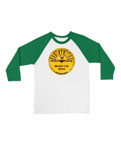 Sun Records 3/4 Sleeve Baseball Tee | Where Rock N' Roll Was Born Label Distressed Shirt $13.48 Shirts