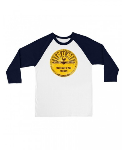 Sun Records 3/4 Sleeve Baseball Tee | Where Rock N' Roll Was Born Label Distressed Shirt $13.48 Shirts