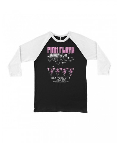 Pink Floyd 3/4 Sleeve Baseball Tee | New York City 4th Of July Concert Poster Pink Shirt $8.99 Shirts