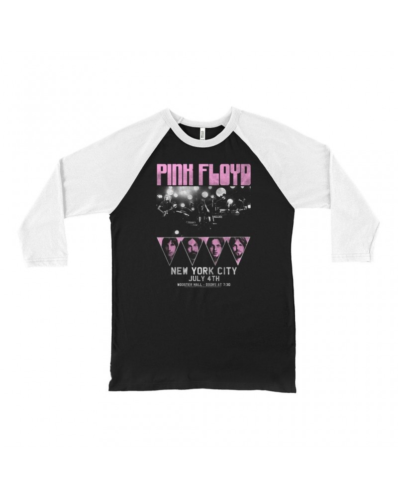 Pink Floyd 3/4 Sleeve Baseball Tee | New York City 4th Of July Concert Poster Pink Shirt $8.99 Shirts